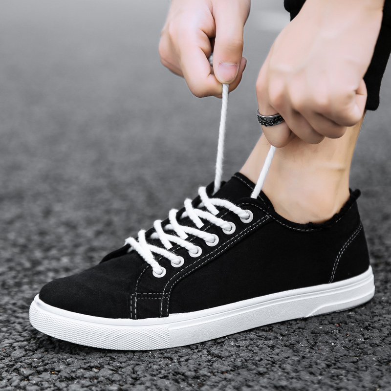 2020春夏季学生帆布鞋男生潮流小白鞋透气学院风运动休闲男鞋