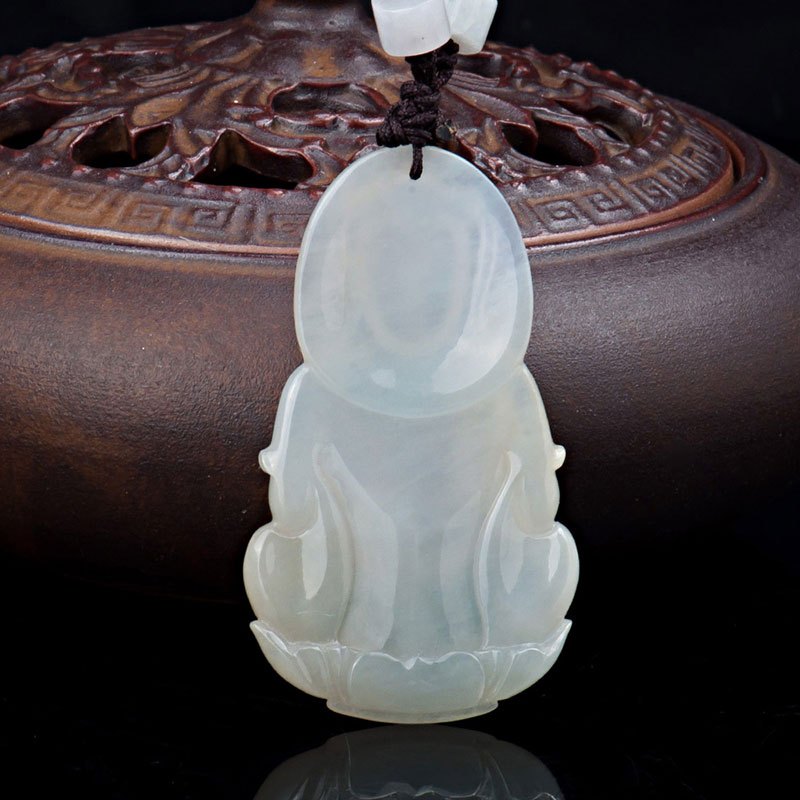 梦克拉冰种翡翠观音吊坠男士玉坠菩萨项链a货冰种玉石挂件玉观音吊坠