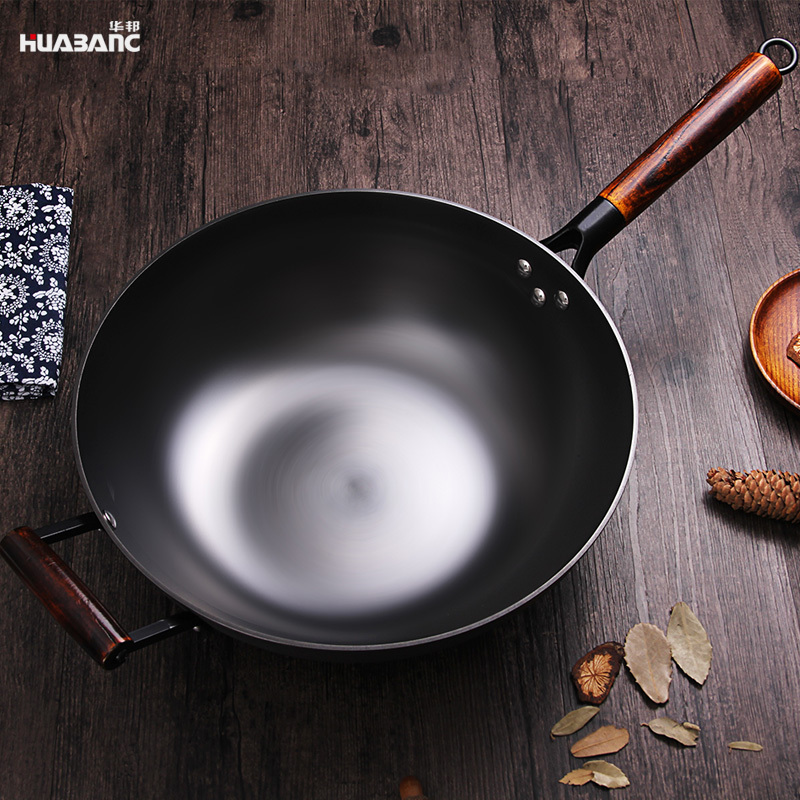 华邦hbzgw34p炒锅铸铁锅中国味老铁锅无涂层不易粘不锈平底锅家用炒菜