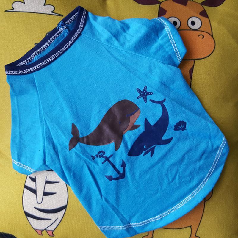 棉质泰迪小狗衣服春夏装薄款两脚猫咪衣服t恤雪纳瑞斗牛博美蓝色鲸鱼