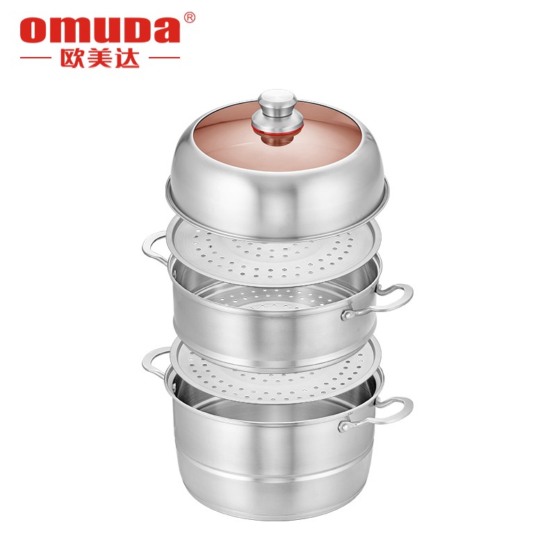 欧美达(omuDa) 欧美达蒸锅家用蒸笼不锈钢大号三层加厚蒸屉小电磁炉煤气灶 26cm高清大图