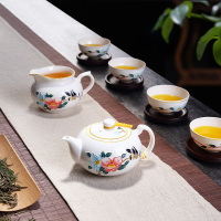 KAMJOVE/金灶 KP-205 玉瓷茶园春色浮雕陶瓷茶具套装 品茗杯功夫茶具八件套陶瓷套装大茶杯 茶具配件 象牙白
