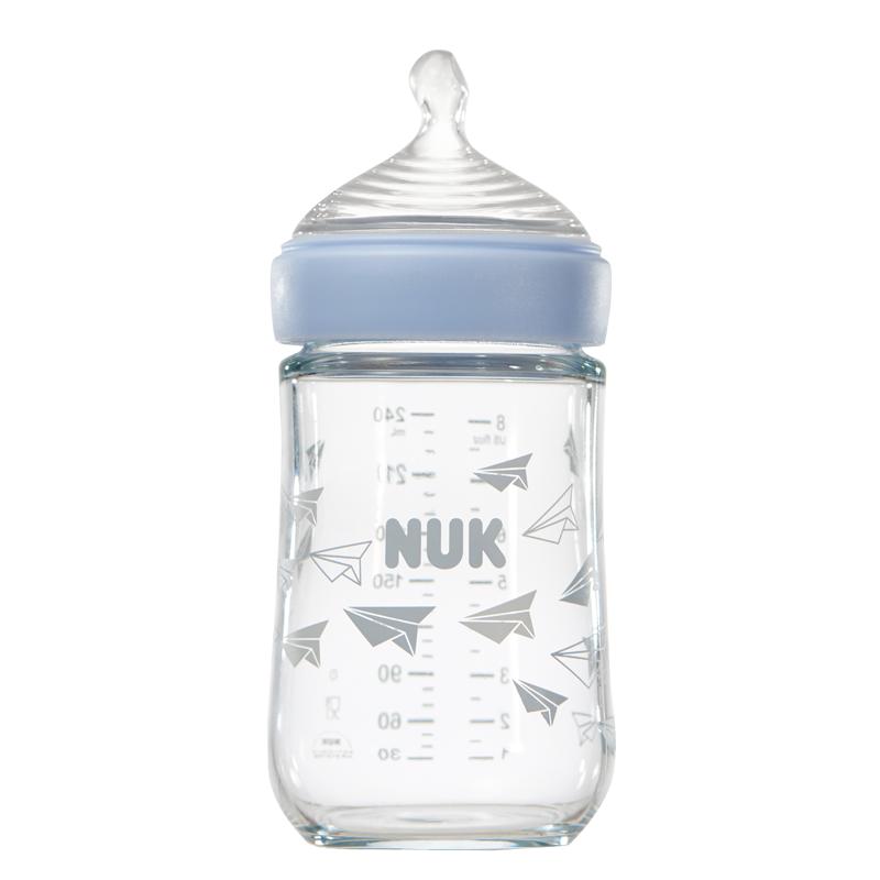 NUK240ML自然母感宽口玻璃奶瓶(成长型硅胶中号)