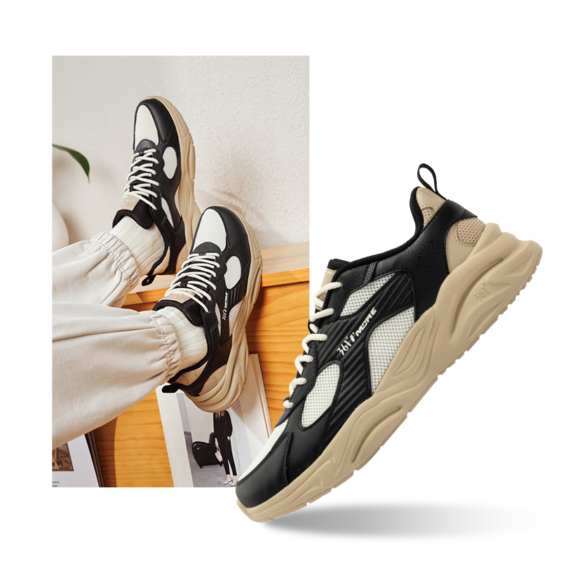 361°男鞋运动鞋男新款网面透气轻便休闲鞋潮流老爹鞋鞋子 曜石黑/杏茶色 39码