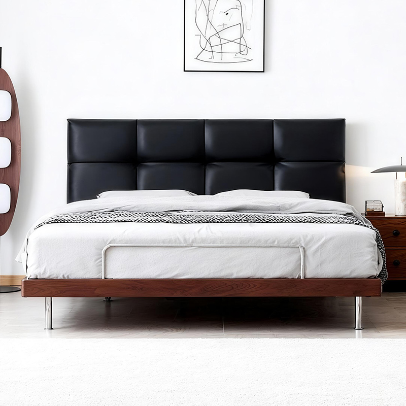 实木床超薄床巧克力包豪斯高脚床双人床主卧床卧室床婚床皮艺软包床高清大图