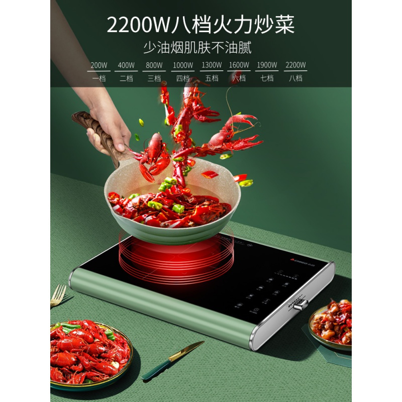 志高电磁炉锅家用炒菜多功能一体小型宿舍火锅电池炉灶 白色/摩卡金/果绿色
