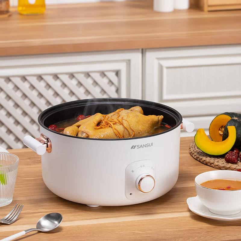 SANSUI山水 5L电火锅家用电煮锅多功能锅电热锅分体式电炒锅 (带蒸笼)XKS-1200A高清大图