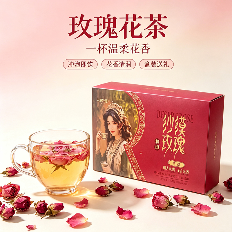 大爱兴疆沙漠玫瑰花茶 新疆茶叶礼盒72g 泡茶花香 新疆沙漠玫瑰花花骨朵自然晾干无硫花茶礼盒 3g*24 袋/盒高清大图