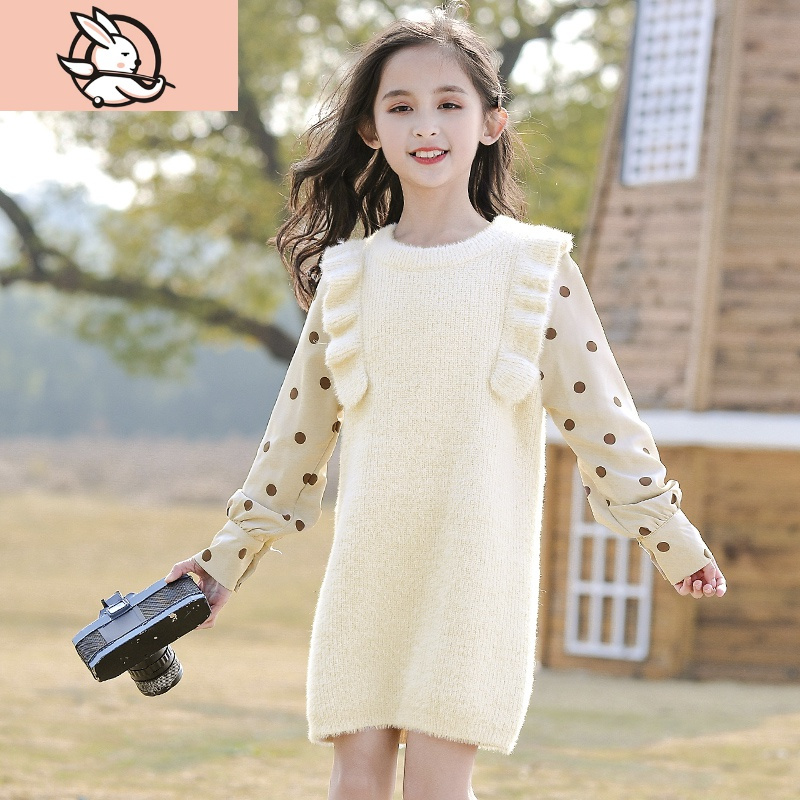 huayangtu女童连衣裙秋冬季2020新款儿童加厚打底裙洋气童装小女孩