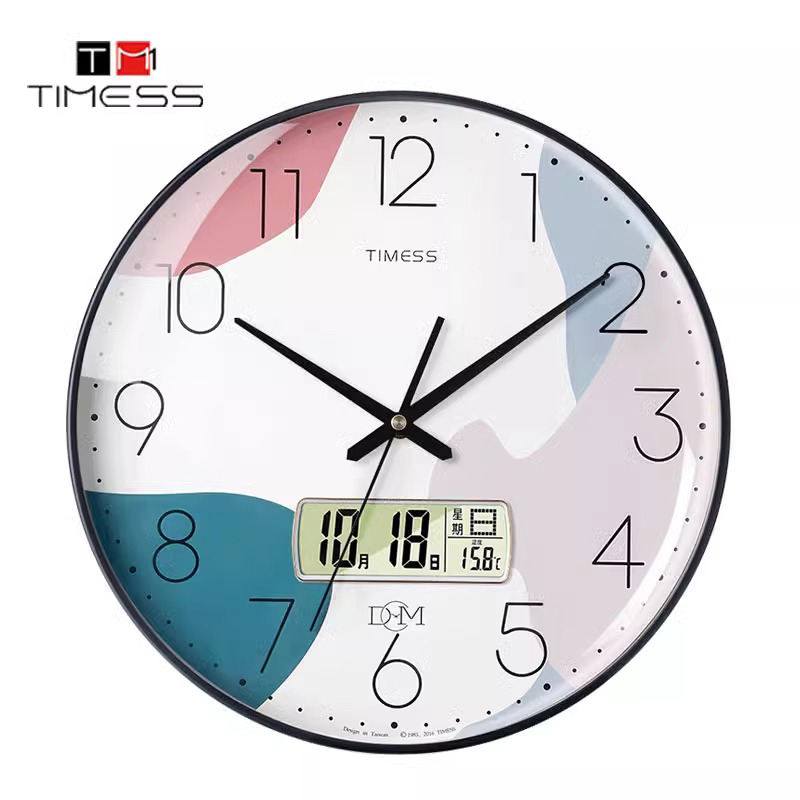 TIMESS钟表挂钟客厅家用时尚时钟挂墙现代简约万年历电子石英轻奢 遐想空间【液晶款】 12英寸（直径30.5厘米）
