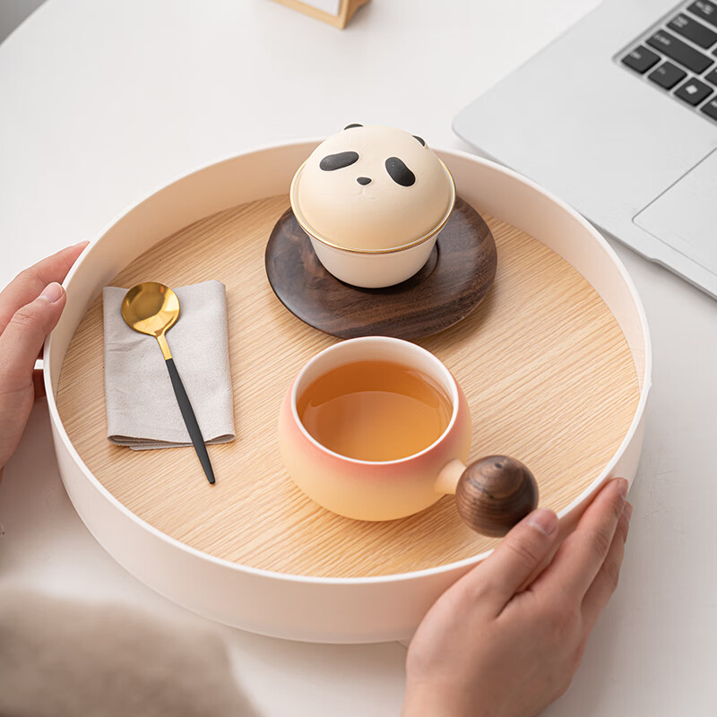 苏氏陶瓷/SUSHI CERAMICS J0887 熊猫茶水分离办公茶格杯咖啡杯(渐变粉)