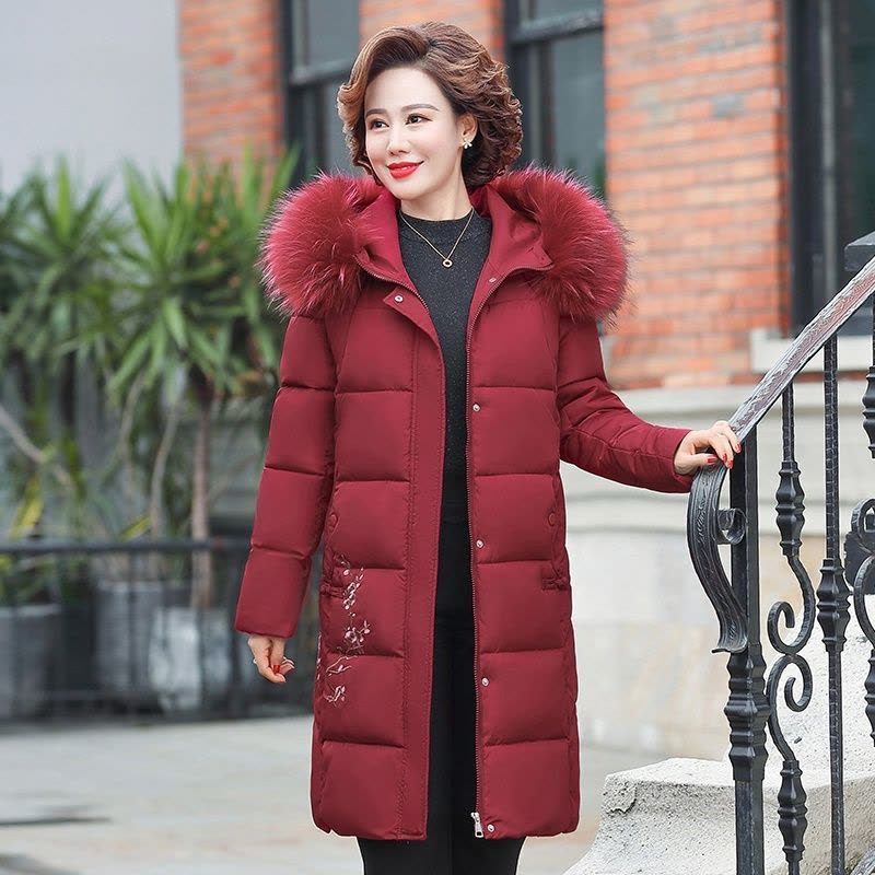 老年人妈妈装冬季棉服外套女2021新款中长款加大加厚保暖绣花棉袄莎丞图片