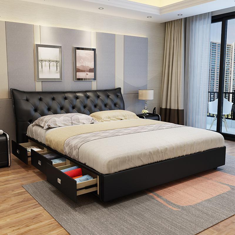 皮床真皮床1.8米现代简约主卧双人床小户型榻榻米婚床储物床软床