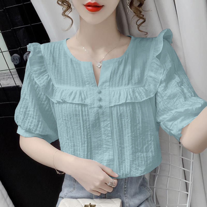 夏季女士雪纺衬衫短袖女装2021新款潮上衣设计感韩版显瘦薄款_优质白色_L建议110-120斤