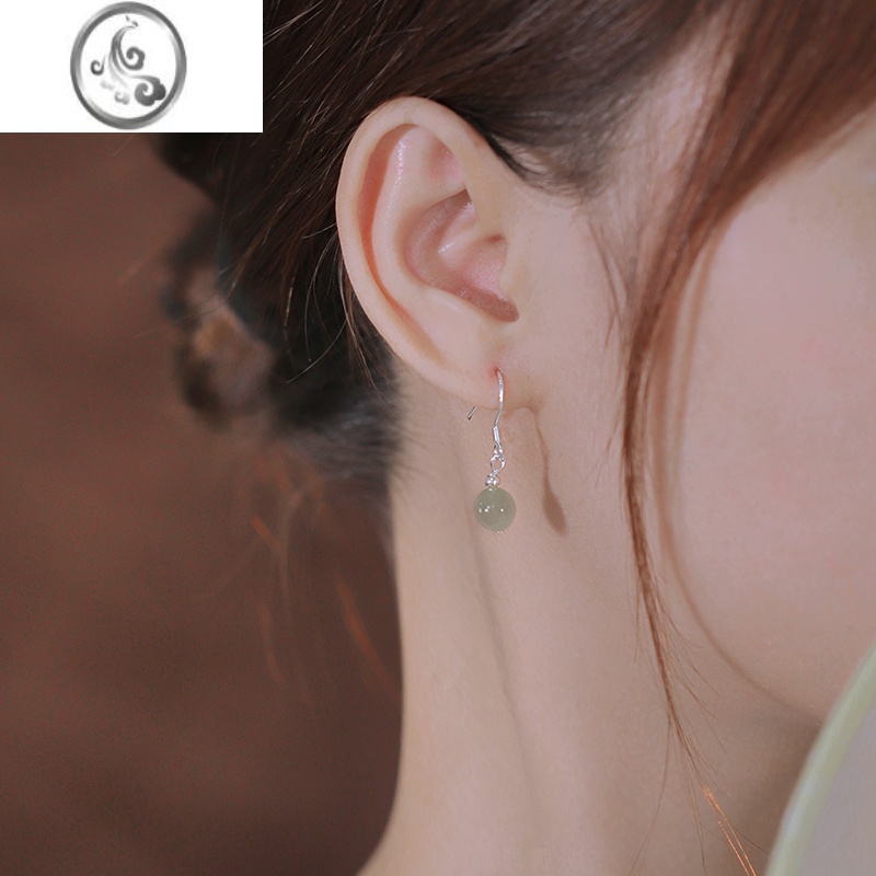 JiMi925银银和田玉耳环女夏2023年新款红玛瑙耳钉ins小众设计复古耳钩