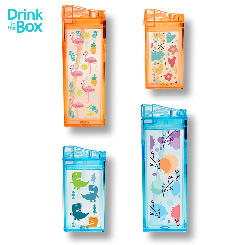 加拿大Drink in the Box儿童成人吸管杯喝水杯便携式果汁杯饮料杯印花系列小号235ml蓝色小恐龙