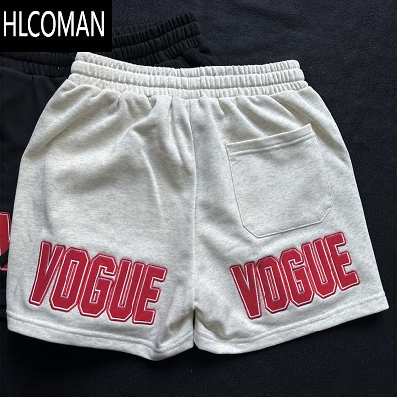 HLCOMAN300克毛圈布字母刺绣卫衣短裤男宽松美式运动四分裤篮球裤潮
