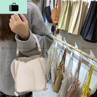 小众花朵抽绳水桶包2020新款仙女复古手提水桶包大容量单肩斜挎包NEWLAKE 白色