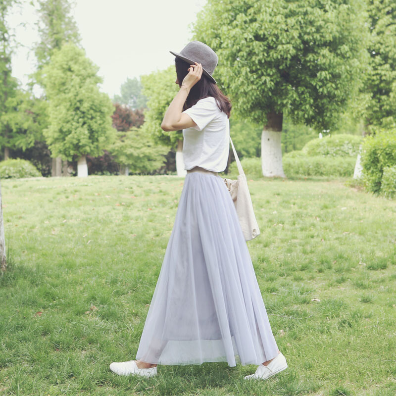 半身裙女2018春夏裙子网纱裙高腰文艺范长裙学生蓬蓬裙纱裙