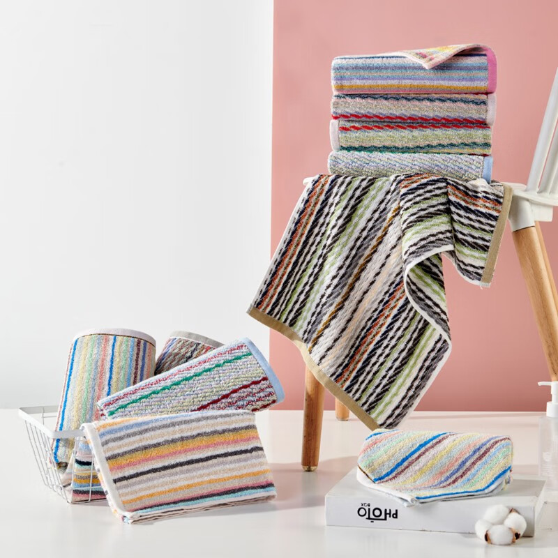 洁玉彩虹彩条毛巾单条装 颜色随机(GJ) 毛巾单条装礼盒JYCX-217FT-A高清大图