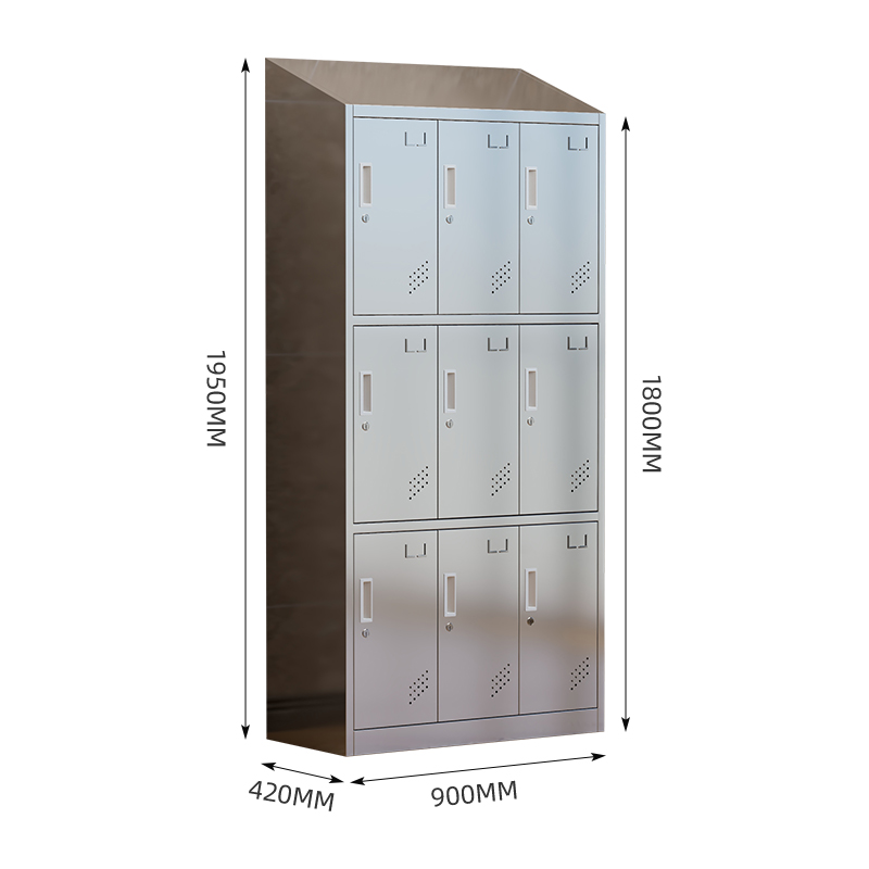 臻远 ZY4111410 304 不锈钢斜顶更衣柜员工宿舍储物柜 九门更衣柜高清大图