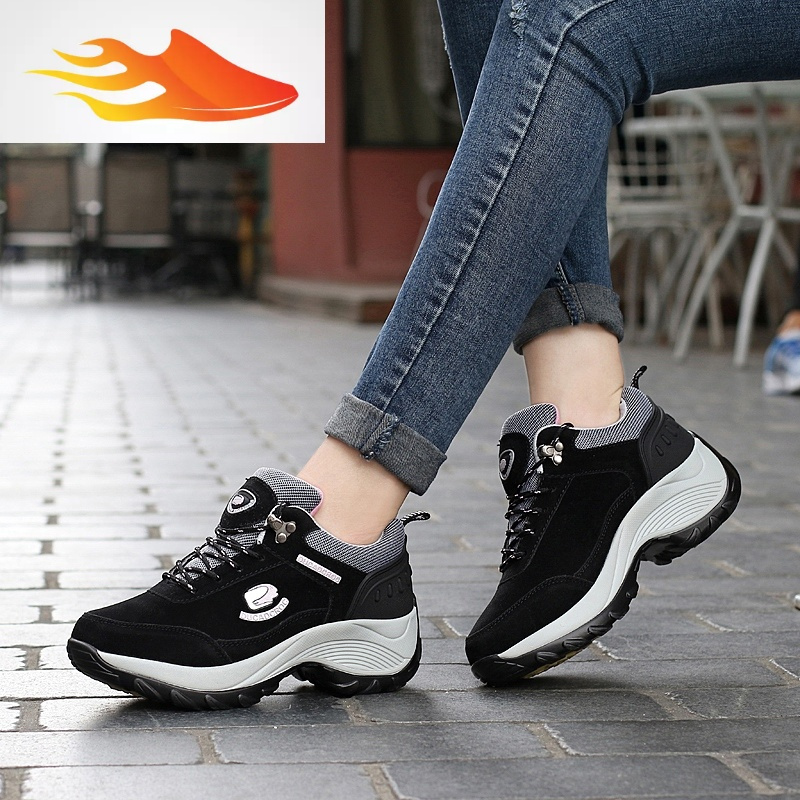 fish basket秋冬摇摇鞋女鞋休闲鞋女增高跑步运动鞋加绒保暧棉鞋坡跟