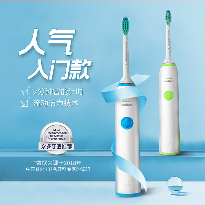 飞利浦(Philips)电动牙刷成人声波震动式 男女充电式牙刷23000次/分钟 清洁口腔 HX3216/13湖蓝色