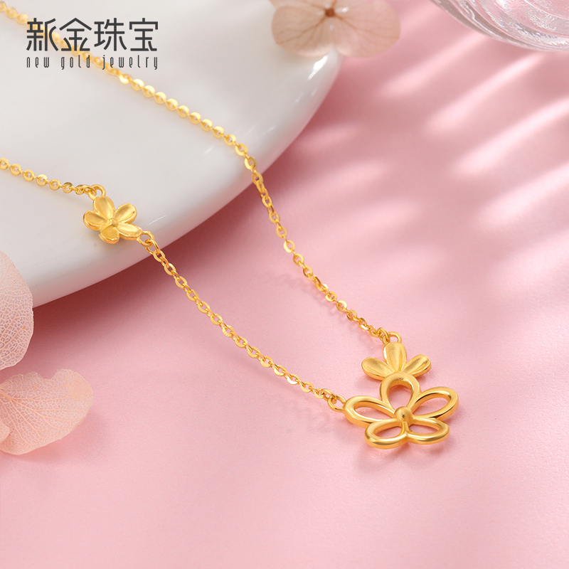新金珠宝黄金项链女5g硬金链子999足金花开烂漫套链awj1042