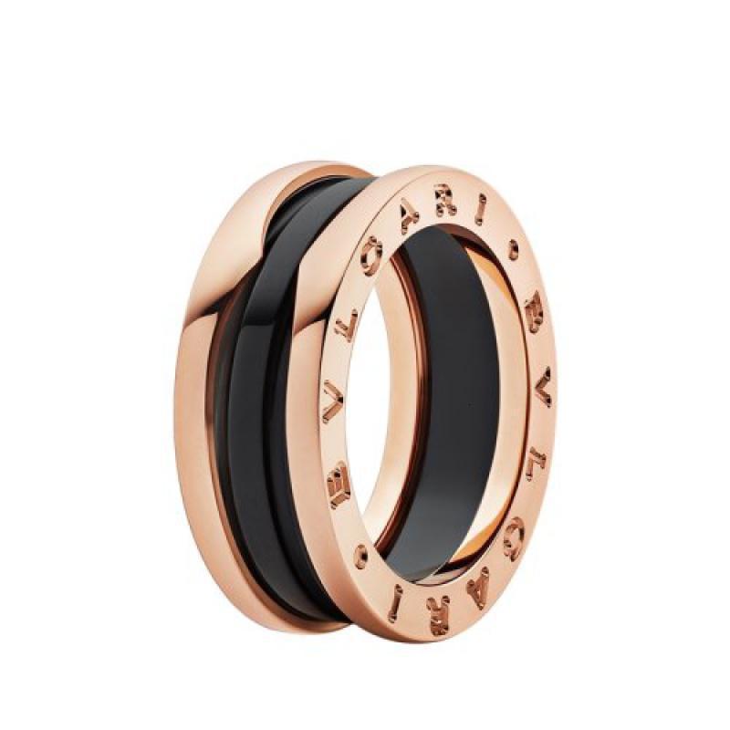 bvlgari宝格丽bzero1系列18k金玫瑰金嵌黑陶瓷小蛮腰戒指347041