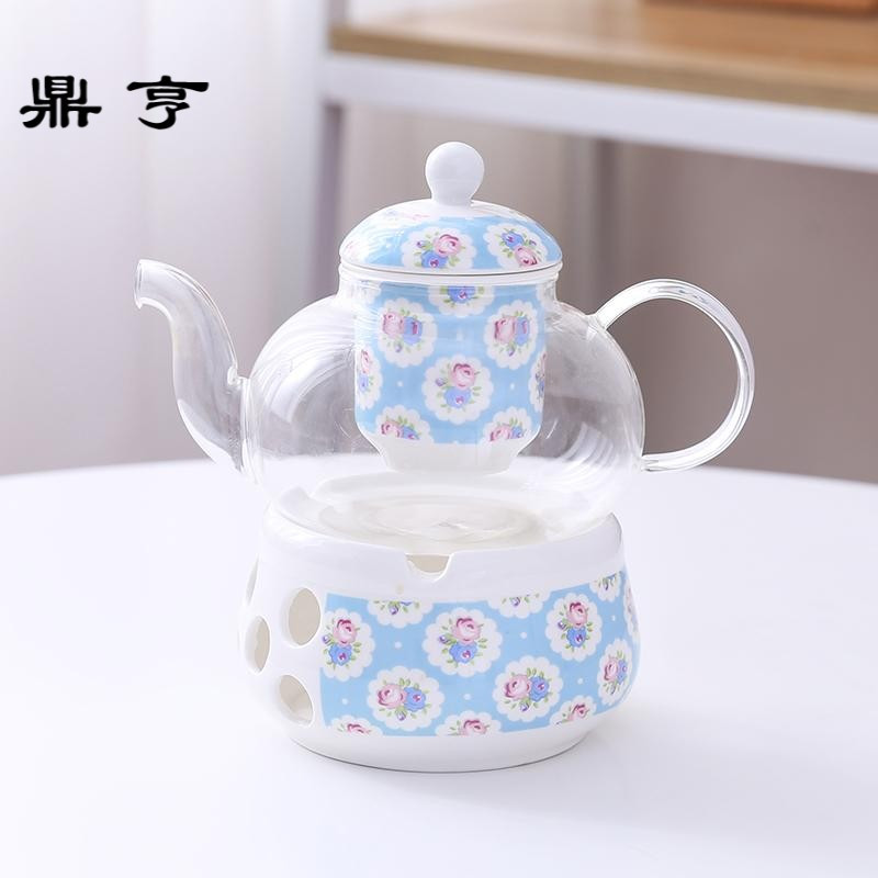 鼎亨玻璃耐热茶具花茶壶套装家用陶瓷水果茶壶花果茶杯具蜡烛加热