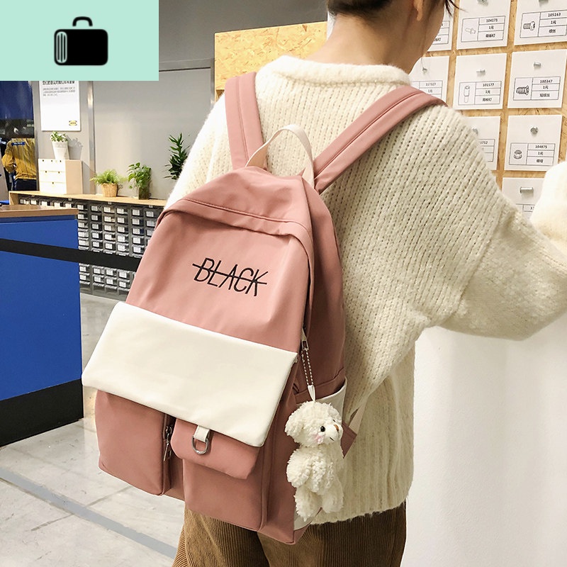 书包女韩版高中大容量帆布 原宿ulzzang初中学生背包ins潮双肩包NEW LAKE 粉色