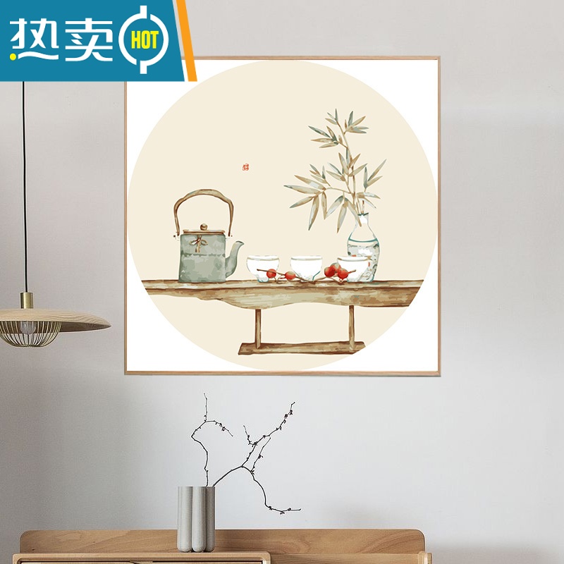 敬平【新式中国风】 数字油画diy填充水油彩手工绘画画上涂色装饰丙烯装饰画 新中式圆盘5 60*60cm护眼淡彩画板DIY套装高亮颜料+多支画笔+优棉