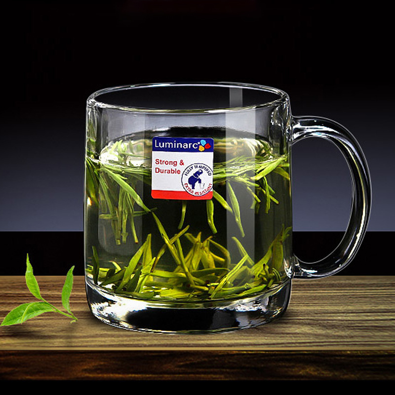 乐美雅玻璃杯家用透明带把茶杯大号水杯茶楼耐热防爆泡茶喝水杯子2只