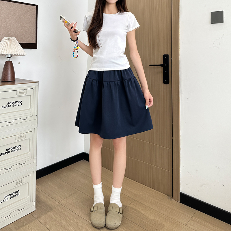 日系半身裙短裙女新款高腰a字垂感半裙短款学院风五分裙中裙