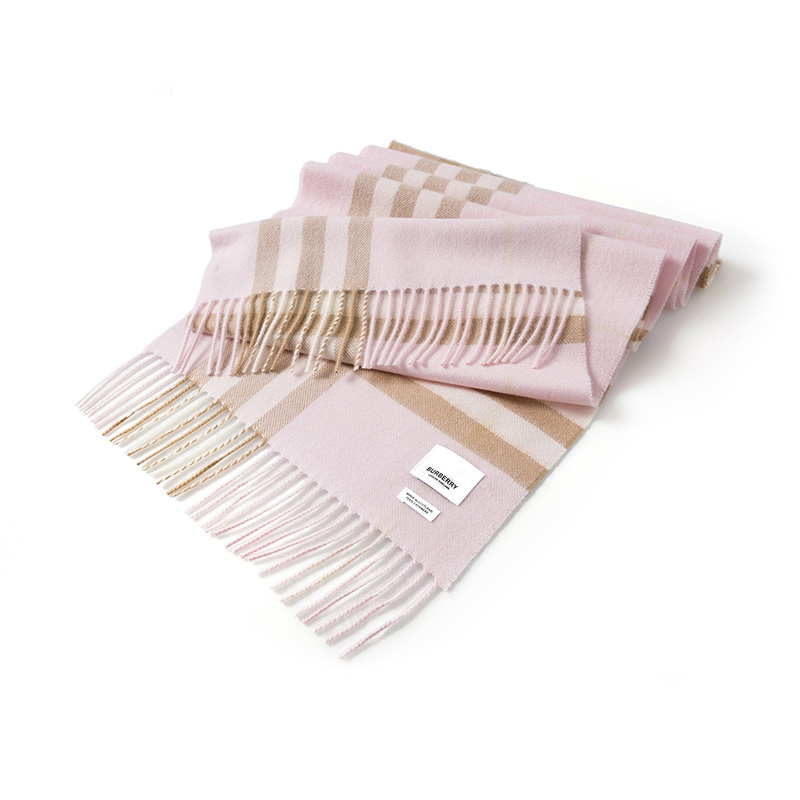 202020新款 BURBERRY 博柏利 男女通用款典藏米色羊绒格纹围巾 粉色8016396