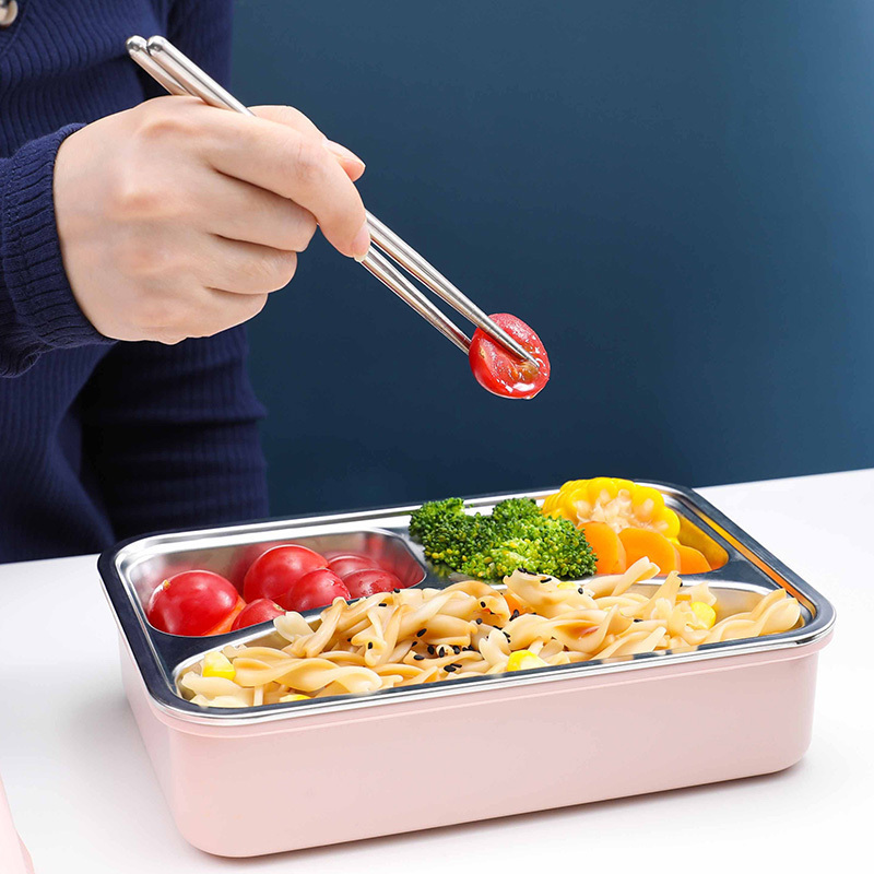 美帮汇茶具304不锈钢保温饭盒1人食堂打饭便携加热注水上班族分格便当盒