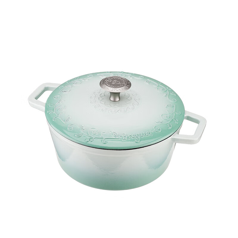 BREGUET宝玑琅彩珐琅锅4L铸铁锅平底双耳炖锅煲汤锅24CM 孔雀绿BGA2402
