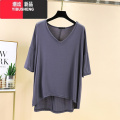 YIBUSHENG莫代尔v领五分袖T恤女新款薄款外穿宽松大码短袖上衣中袖打底分 L110-140斤 铁灰