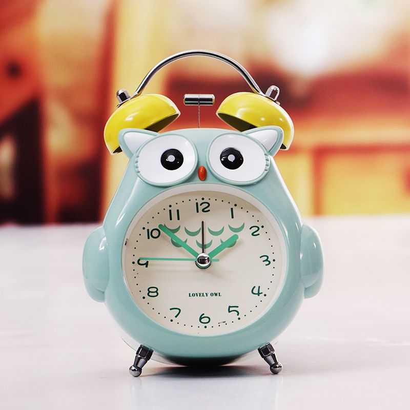 闹钟可爱卡通创意小学生儿童用小闹钟男生女孩卧室家用猫头鹰绿色