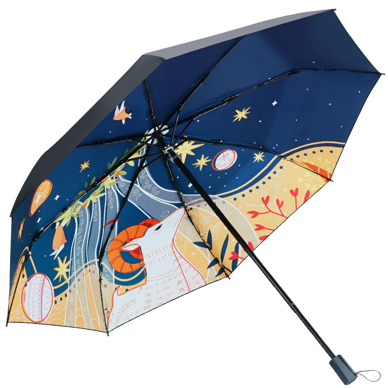 红叶三折仰望星空 遮阳伞三折防晒伞upf50+晴雨两用黑胶防紫外线太阳伞女小黑伞 颜色随机-2626