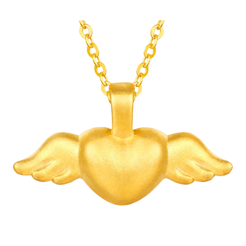 帛兰梓韵 黄金吊坠足金爱心翅膀项链女细款锁骨新款时尚挂坠纯金饰品