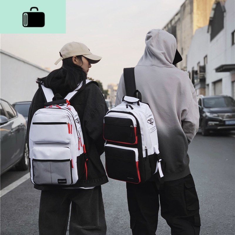 书包男高中学生休闲双肩包大容量个性时尚街头潮流韩版港风女背包NEWLAKE高清大图