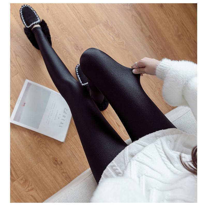 光泽裤女外穿大码高腰加绒裤子胖人200斤弹力打底裤七分薄款m(95斤