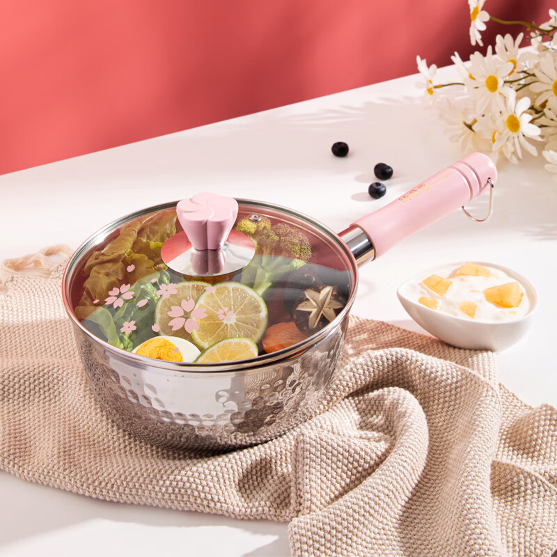 神田日本雪平锅汤锅小奶锅樱花纹20cm(锅+锅盖)