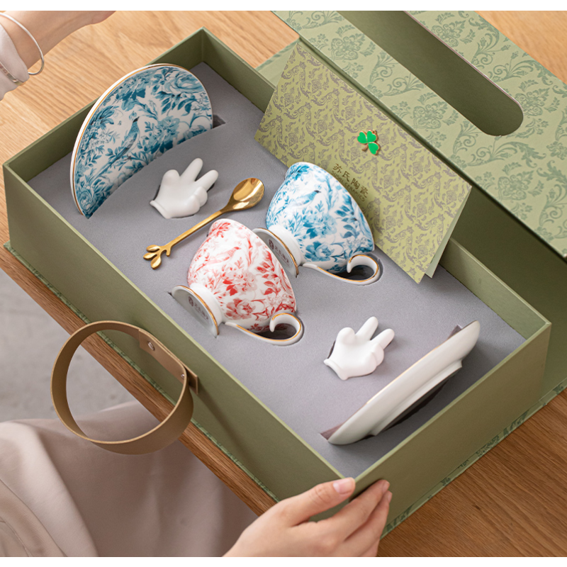 苏氏陶瓷(SUSHI CERAMICS)情侣咖啡杯碟套装新中式花鹊轻奢朋友生日乔迁闺蜜新婚伴手礼物
