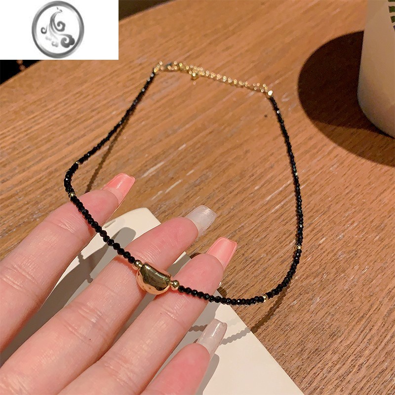 JiMi日韩设计感黑色水晶项链女2023年新款锁骨链高级感颈链时尚轻奢J 金色相思豆M--新款