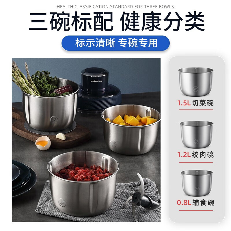 摩飞绞肉机 家用套娃绞馅机碎肉机 电动多功能辅食料理机打蒜搅拌机 不锈钢三碗 MR9401A高清大图