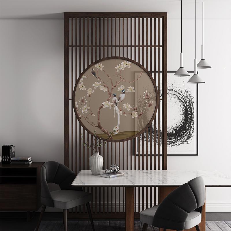 新中式屏风隔断客厅布艺玄关办公简约现代实木顶天立地座屏入户 胡桃木全镂空100*240cm 整装高清大图