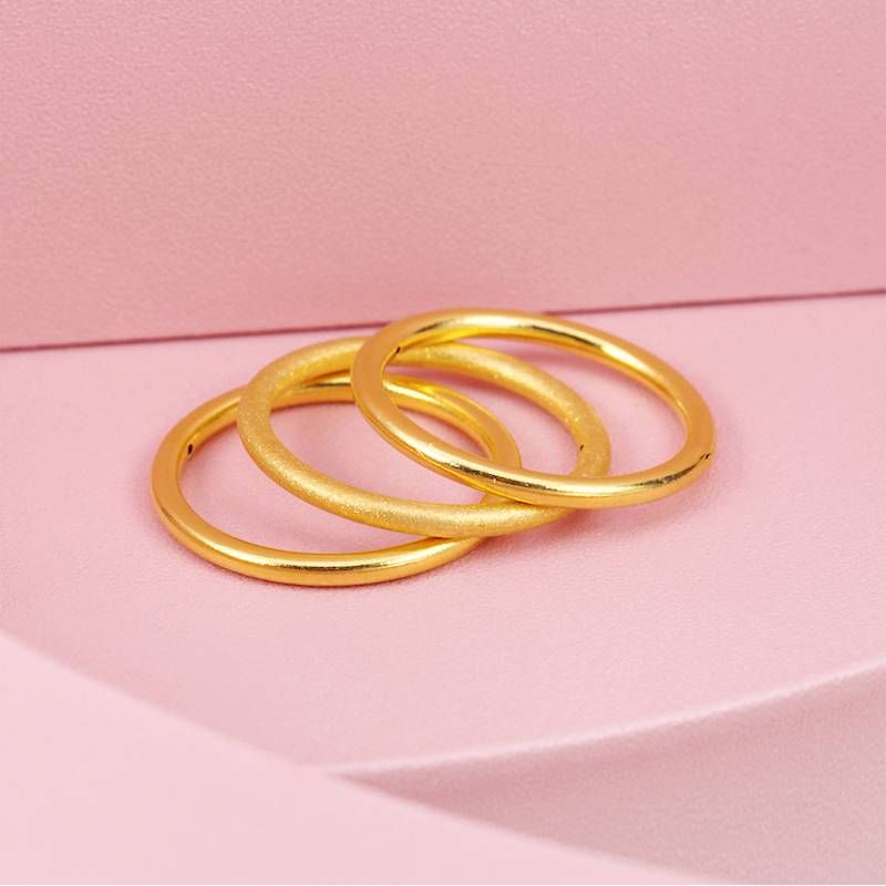 新金珠宝 黄金戒指 三线绒女戒磨砂光面素圈金戒子三生三世指环1042