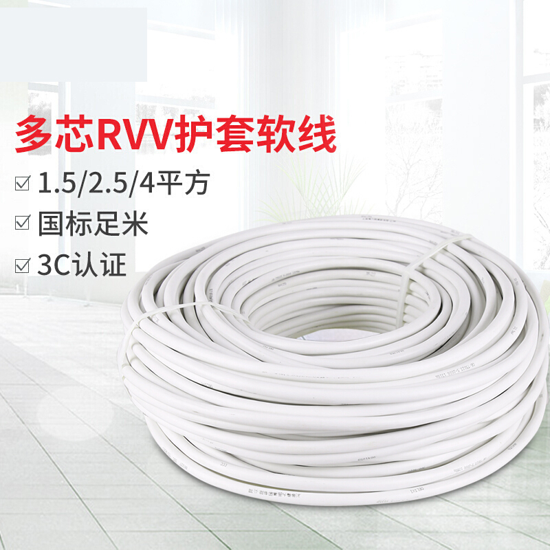 德力西电气（DELIXI ELECTRIC）电线RVV铜芯国标铜线50米白色2.5平方两芯